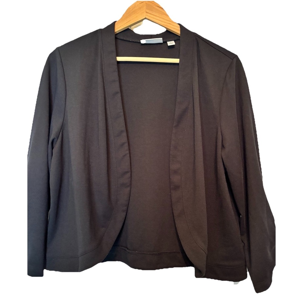 Susan Graver Open-Front Ponte Knit Bolero Shrug Womens L 3/4 Ruched Sleeve Black